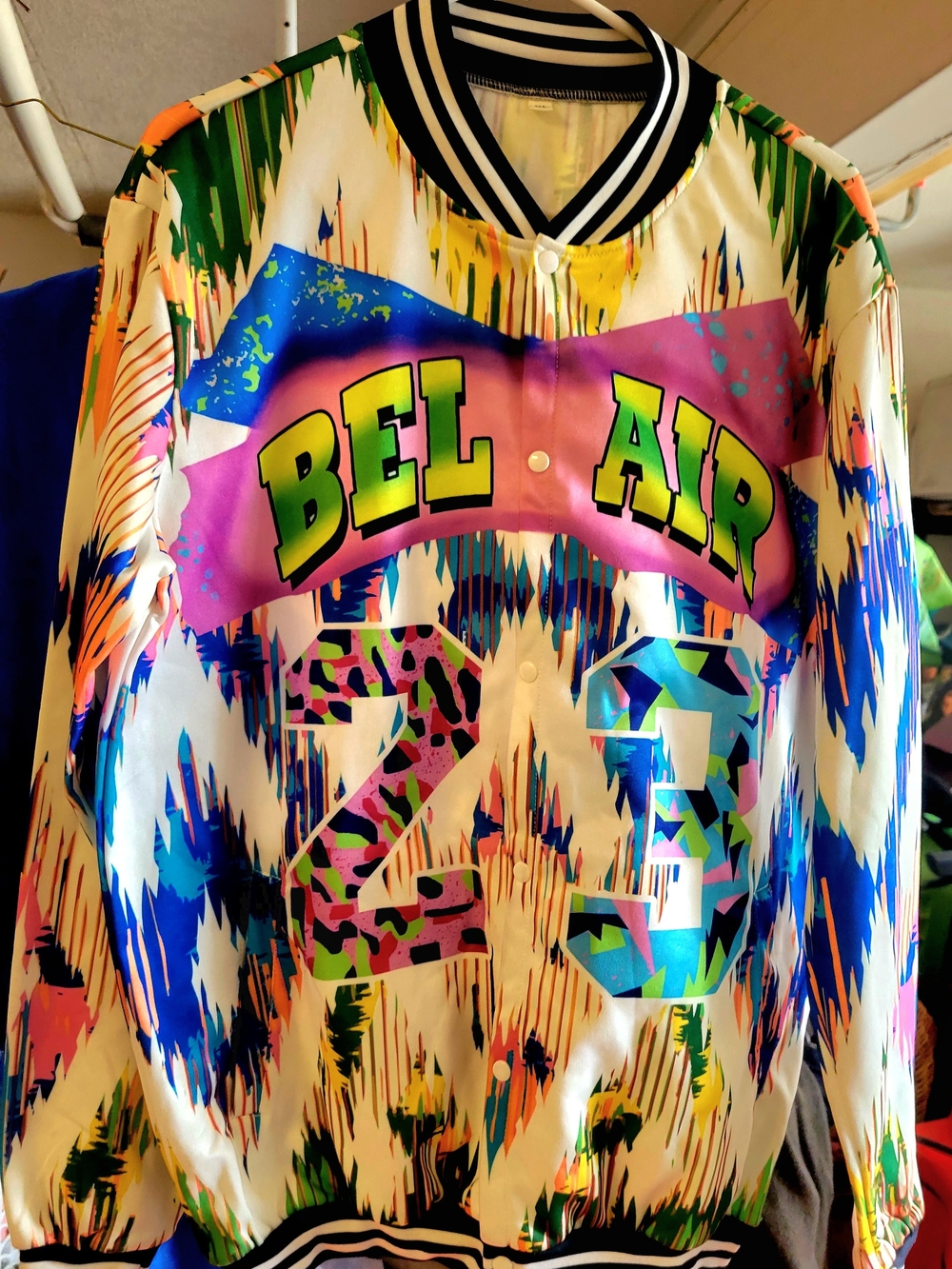 Multicolor Abstract Varsity Jacket Like New - Picture 2 of 3